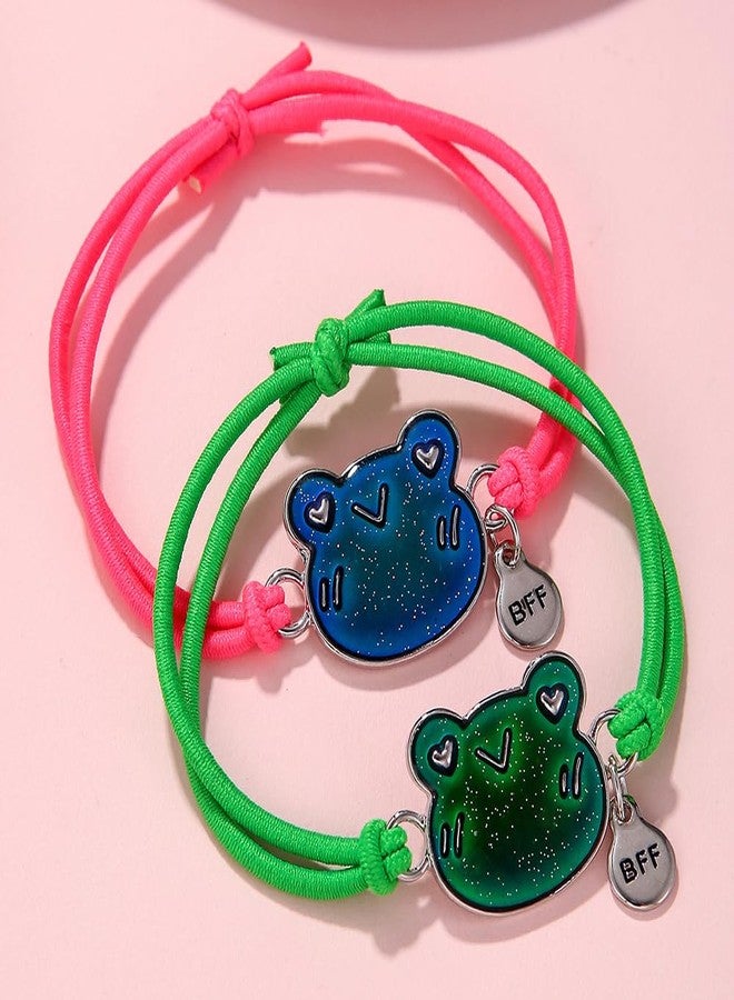QRH Cute Cartoon Temperature Sensing Bracelet Emotion Feeling Mood Bracelet Cute Turtle Frog Dinosaur Evil Eyes Salamander Color Changing Mood Bracelets for Couples BFF Friendship Jewelry Gifts- Frog - Image 5