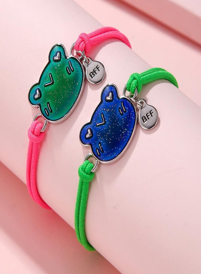 QRH Cute Cartoon Temperature Sensing Bracelet Emotion Feeling Mood Bracelet Cute Turtle Frog Dinosaur Evil Eyes Salamander Color Changing Mood Bracelets for Couples BFF Friendship Jewelry Gifts- Frog - Image 4
