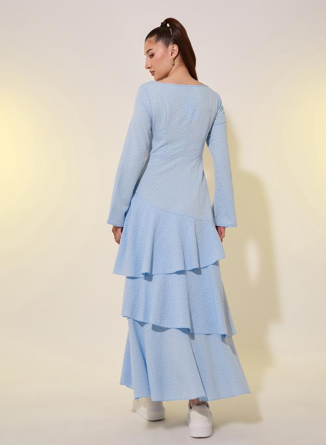 Take Two Textured Square Neckline Tiered Maxi Dress with Faux Pearl Detail - Image 5