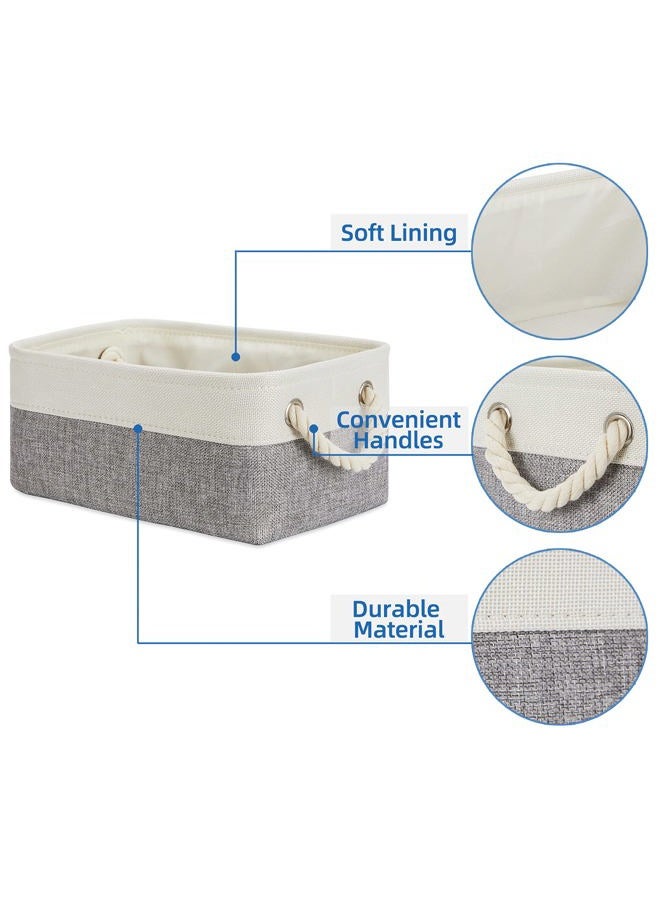 Temary Small Storage Baskets for Organizing 6Pcs Small Storage Bins, Decorative Collapsible Fabric Gift Baskets Empty for Home (White&Grey,11.8L x 7.9W x 5.3H inches) - Image 3