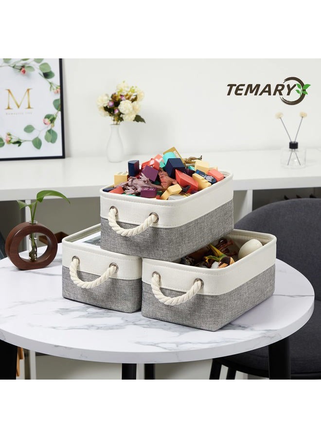 Temary Small Storage Baskets for Organizing 6Pcs Small Storage Bins, Decorative Collapsible Fabric Gift Baskets Empty for Home (White&Grey,11.8L x 7.9W x 5.3H inches) - Image 4