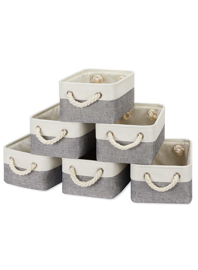 Temary Small Storage Baskets for Organizing 6Pcs Small Storage Bins, Decorative Collapsible Fabric Gift Baskets Empty for Home (White&Grey,11.8L x 7.9W x 5.3H inches) - Image 1