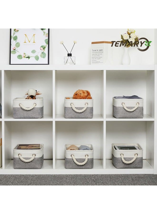 Temary Small Storage Baskets for Organizing 6Pcs Small Storage Bins, Decorative Collapsible Fabric Gift Baskets Empty for Home (White&Grey,11.8L x 7.9W x 5.3H inches) - Image 5
