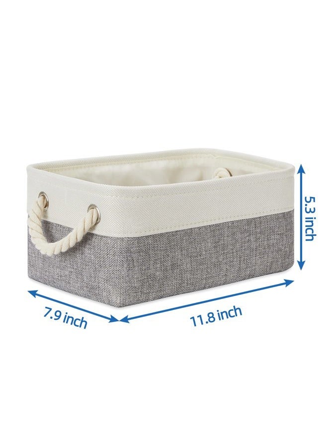 Temary Small Storage Baskets for Organizing 6Pcs Small Storage Bins, Decorative Collapsible Fabric Gift Baskets Empty for Home (White&Grey,11.8L x 7.9W x 5.3H inches) - Image 2