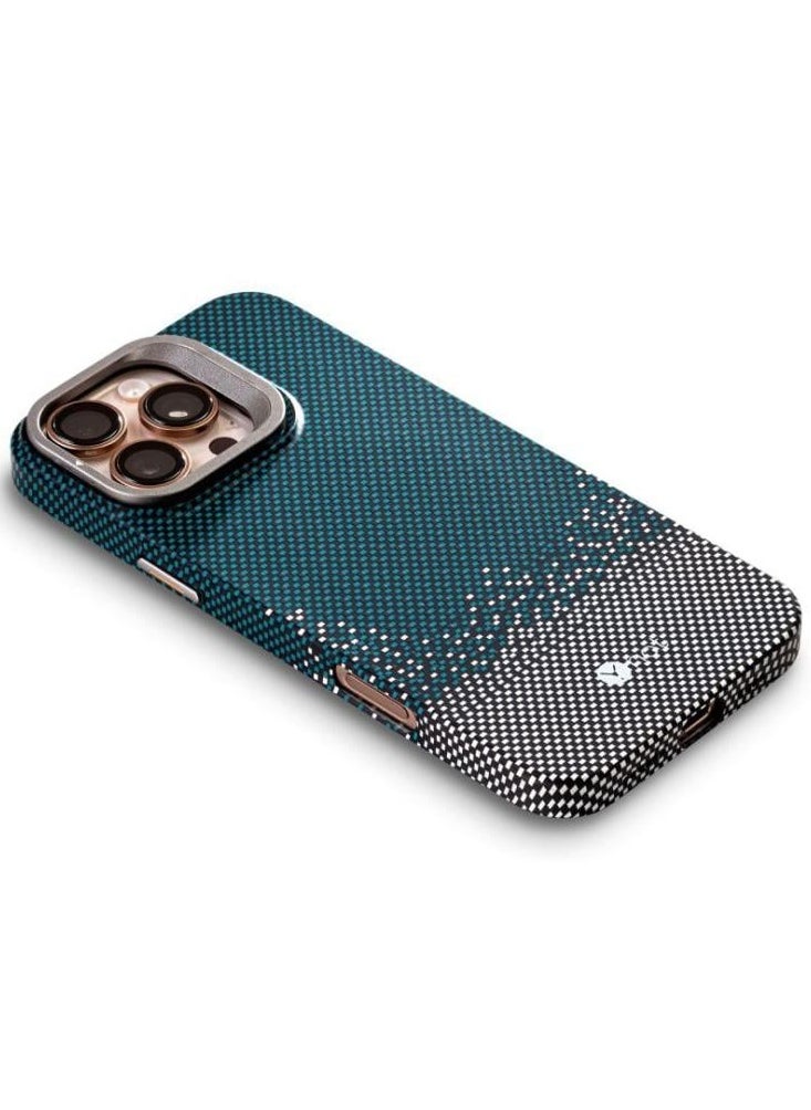 YNOT - MagSafe carbon fiber protection case with camera stand for iPhone 16 Pro - Green dotted with white - Image 1