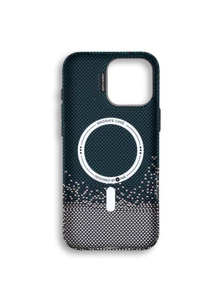 YNOT - MagSafe carbon fiber protection case with camera stand for iPhone 16 Pro - Green dotted with white - Image 1