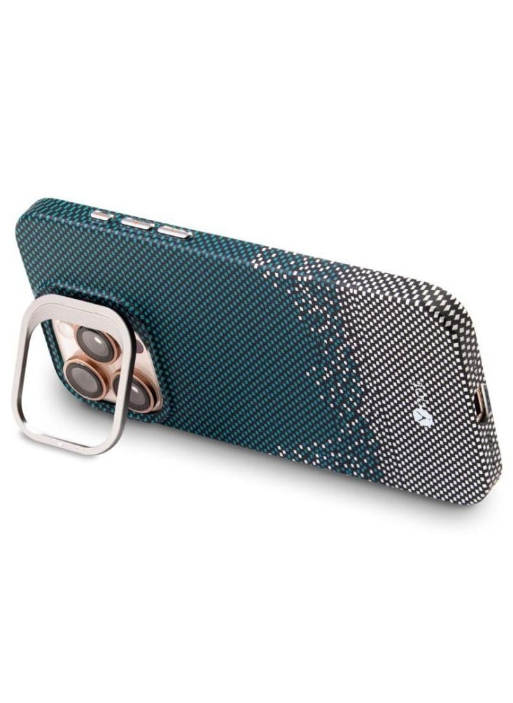 YNOT - MagSafe carbon fiber protection case with camera stand for iPhone 16 Pro - Green dotted with white - Image 1