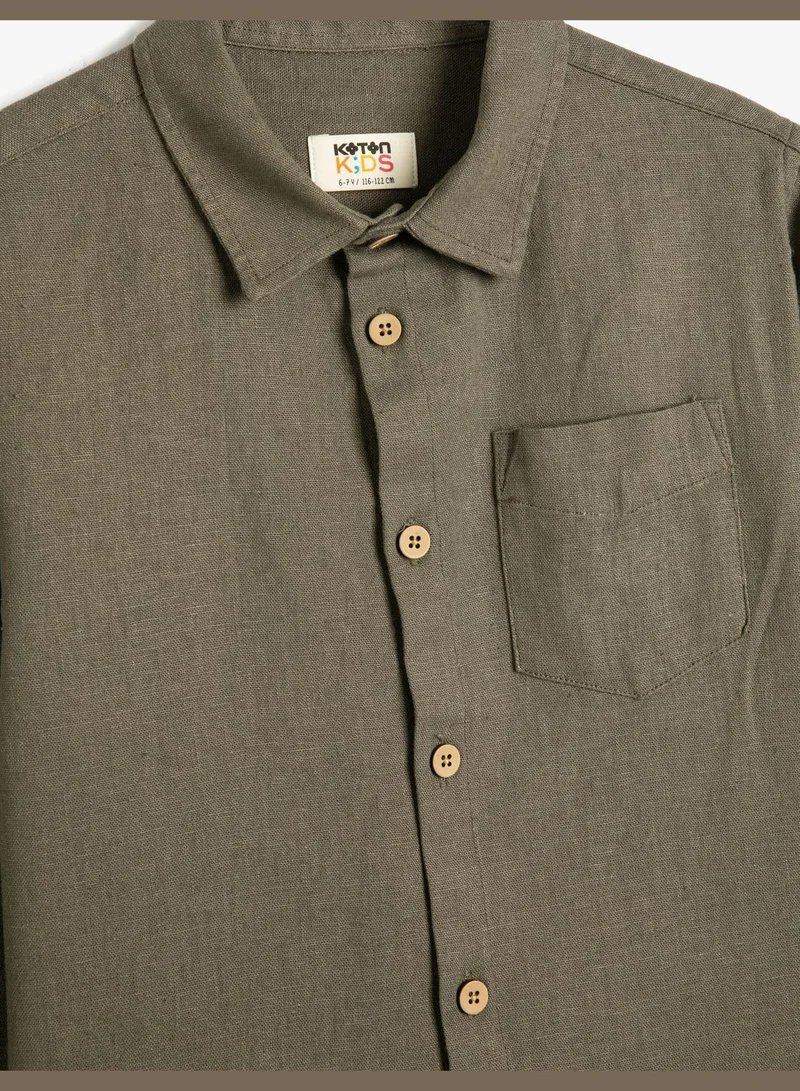 KOTON Linen Blend Shirt Basic Long Sleeve One Pocket Detail