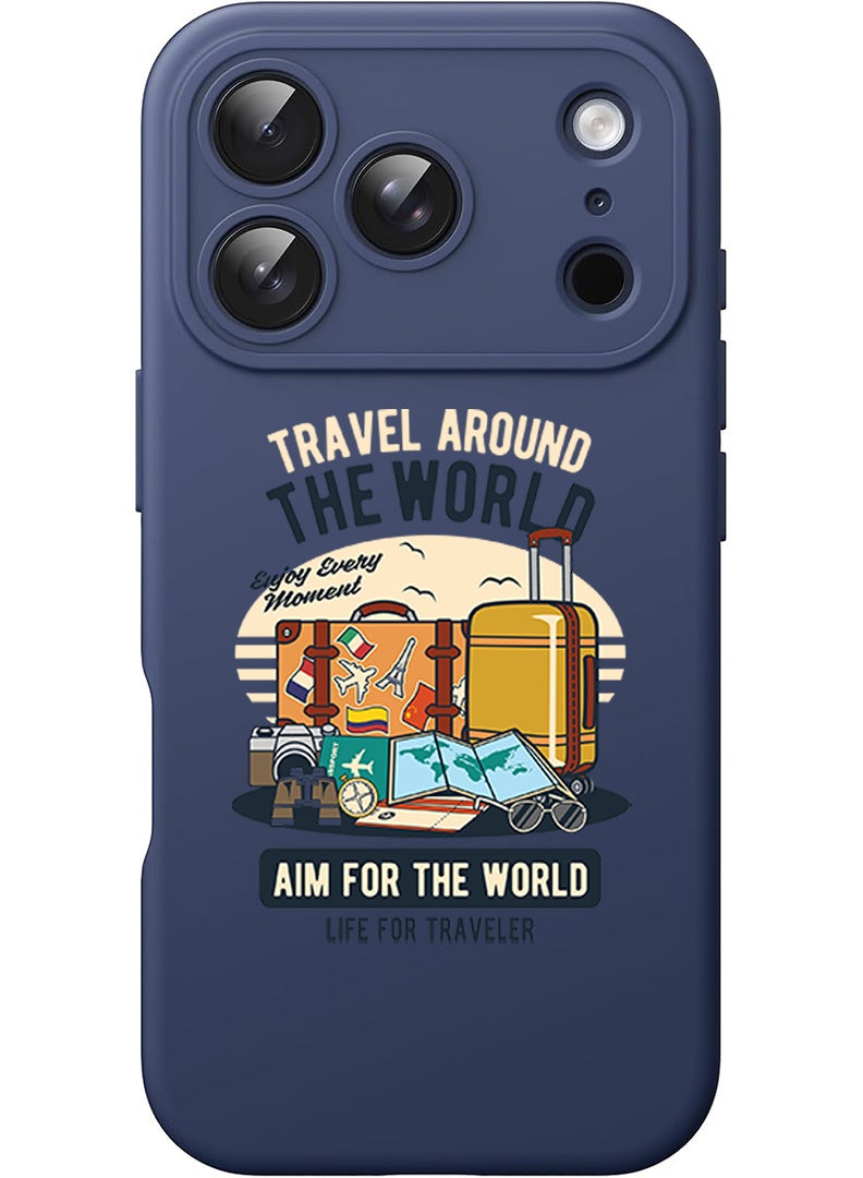 Theodor Protective Slim Fit Case Liquid Silicone Cover with Full Body Protection Anti-Scratch Shockproof Case For Apple iPhone 17 Pro Max (Blue) Aim for the world - Image 1