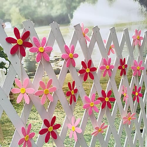 Incrizma Daisy Garland Party Flower Banner Artificial Felt Daisy Party Favor for Spring Decor Wedding Birthday Party Bridal Window Decorations (Pink) - Image 5