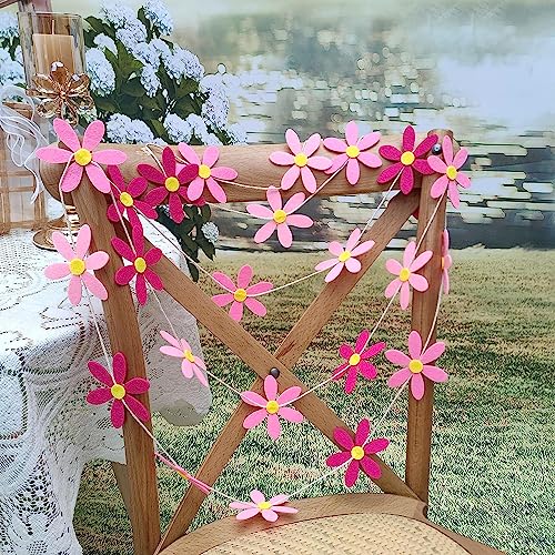 Incrizma Daisy Garland Party Flower Banner Artificial Felt Daisy Party Favor for Spring Decor Wedding Birthday Party Bridal Window Decorations (Pink) - Image 2