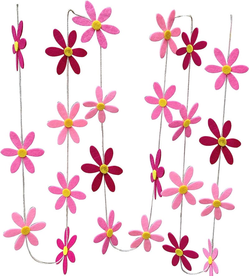 Incrizma Daisy Garland Party Flower Banner Artificial Felt Daisy Party Favor for Spring Decor Wedding Birthday Party Bridal Window Decorations (Pink) - Image 1