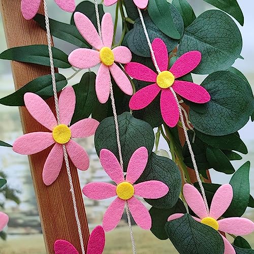 Incrizma Daisy Garland Party Flower Banner Artificial Felt Daisy Party Favor for Spring Decor Wedding Birthday Party Bridal Window Decorations (Pink) - Image 3