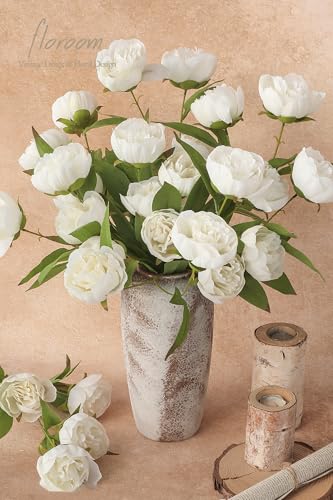 Floroom 6 Pcs Ivory Faux Silk Peony Artificial Flowers 27 Long Stem Peonies Bulk White Fake Flower Branches for Vases DIY Wedding Bouquet Centerpieces Floral Arrangements Fillers Home Decor - Image 3