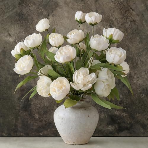 Floroom 6 Pcs Ivory Faux Silk Peony Artificial Flowers 27 Long Stem Peonies Bulk White Fake Flower Branches for Vases DIY Wedding Bouquet Centerpieces Floral Arrangements Fillers Home Decor - Image 1