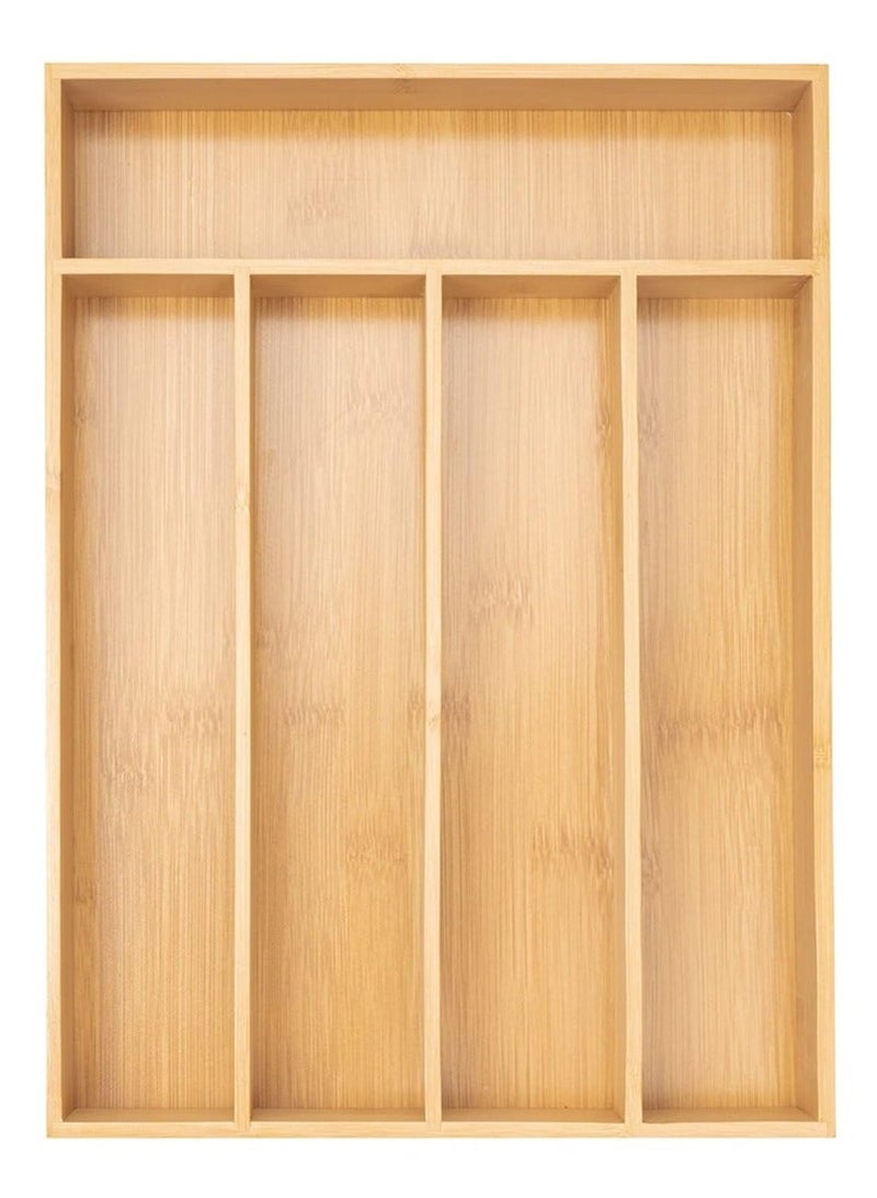 Beauenty Silverware Drawer Organizer,5 Compartment Bamboo Drawer Organizer Kitchen Utensils,Multifunctional Cutlery Drawer Organizer for Flatware & Kitchen Tools,Silverware Holder and Cutlery Tray - Image 1