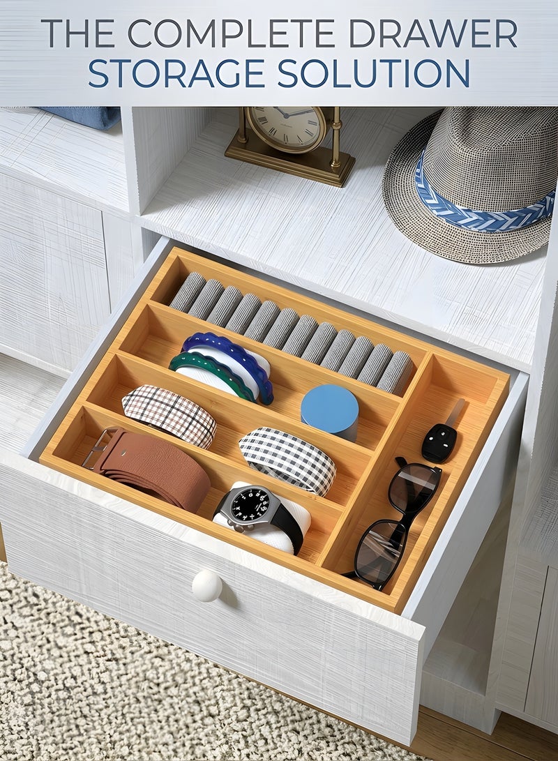 Beauenty Silverware Drawer Organizer,5 Compartment Bamboo Drawer Organizer Kitchen Utensils,Multifunctional Cutlery Drawer Organizer for Flatware & Kitchen Tools,Silverware Holder and Cutlery Tray - Image 4