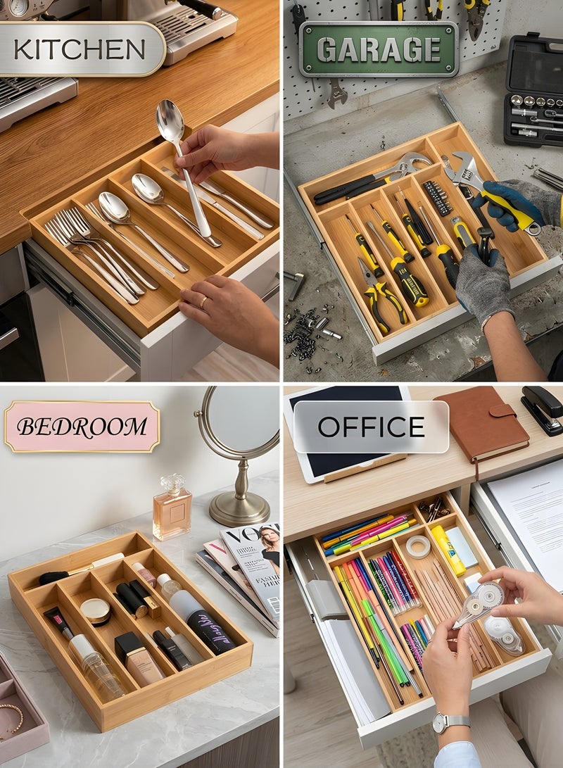 Beauenty Silverware Drawer Organizer,5 Compartment Bamboo Drawer Organizer Kitchen Utensils,Multifunctional Cutlery Drawer Organizer for Flatware & Kitchen Tools,Silverware Holder and Cutlery Tray - Image 3