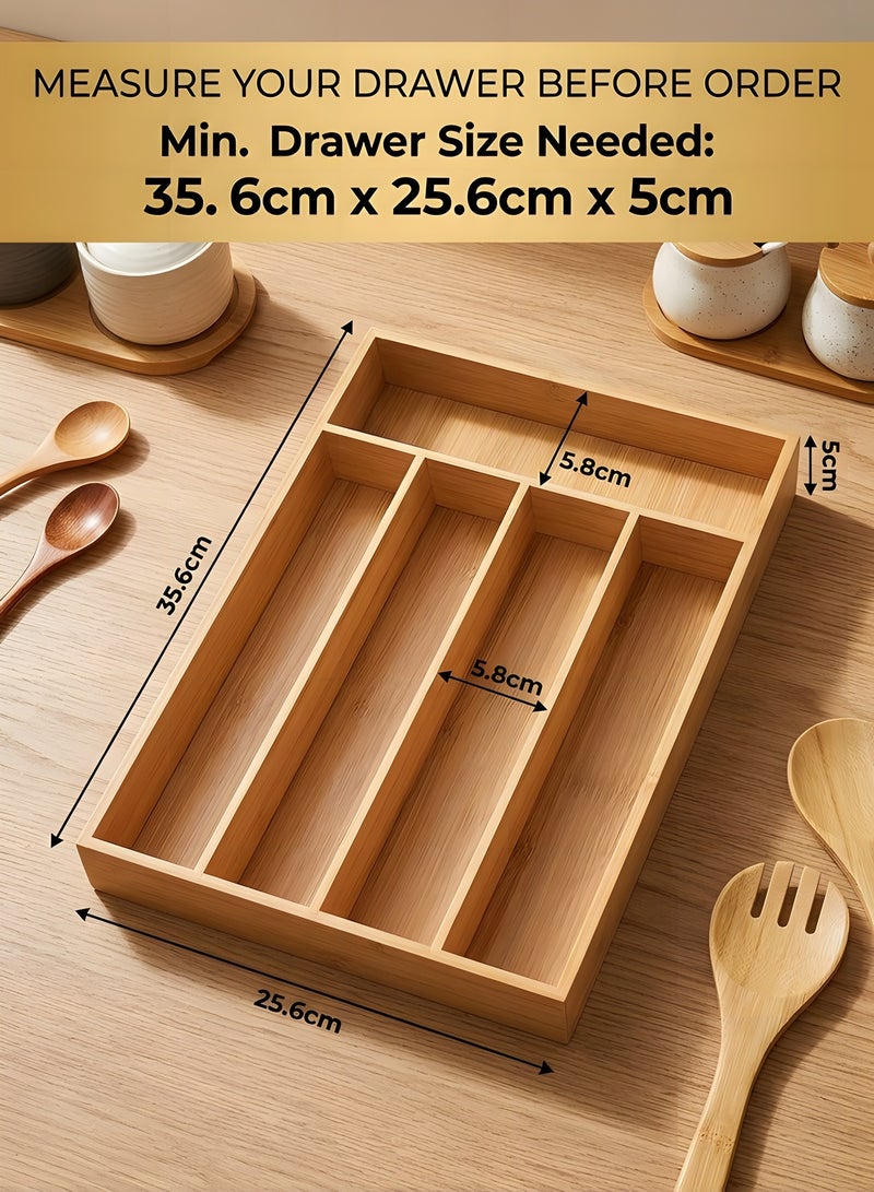 Beauenty Silverware Drawer Organizer,5 Compartment Bamboo Drawer Organizer Kitchen Utensils,Multifunctional Cutlery Drawer Organizer for Flatware & Kitchen Tools,Silverware Holder and Cutlery Tray - Image 5