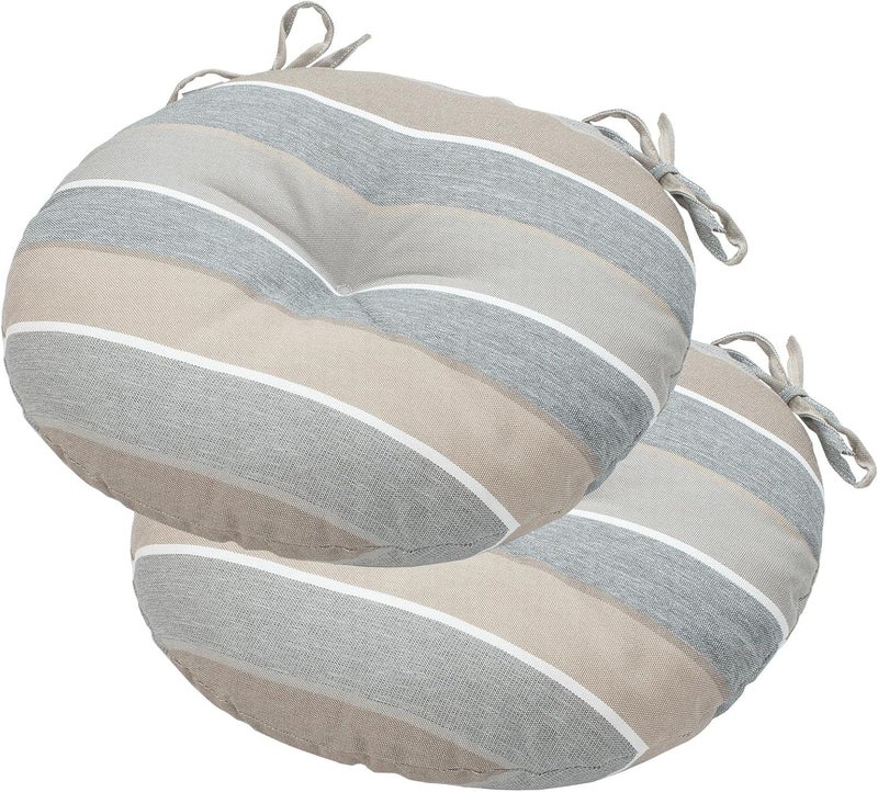 FUNHOME Bistro Chair Cushions 15 inch,Set of 2,Tufted Round Chair Cushions with Ties,15"x15"x4",Water Resistant Round Seat Cushion for Barstool Chairs,Patio Garden Kitchen Outdoor Furniture(Gray Stripe) - Image 1
