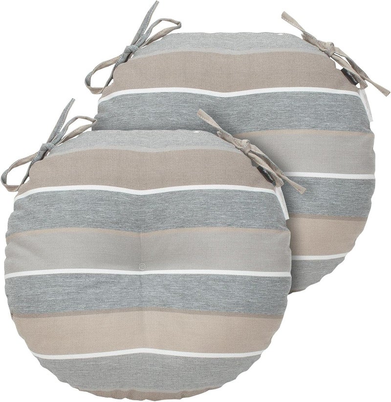 FUNHOME Bistro Chair Cushions 15 inch,Set of 2,Tufted Round Chair Cushions with Ties,15"x15"x4",Water Resistant Round Seat Cushion for Barstool Chairs,Patio Garden Kitchen Outdoor Furniture(Gray Stripe) - Image 2