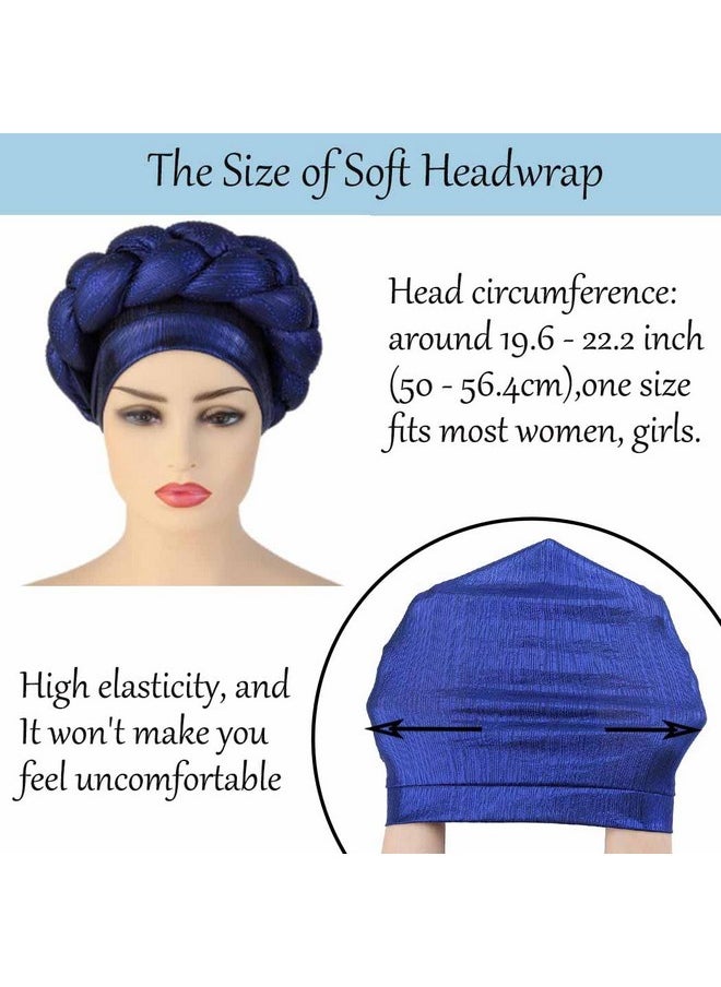 Woeoe - African Turban Head Wrap Navy Blue Braid Beanie Cap Headwear Crystals Twisted Head Turbans For Women And Girls (Blue) - Image 1