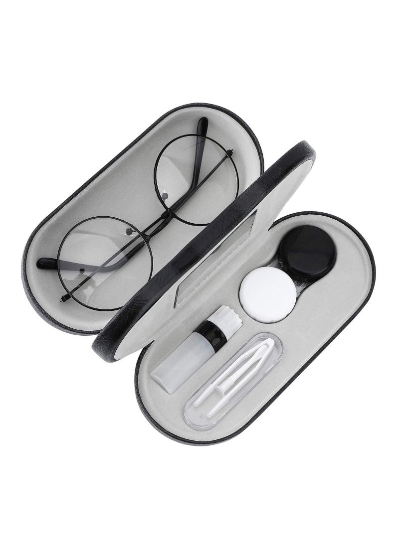 Generic Double Eyeglass Case,  Contact Lens Case with Mirror Tweezers Remover, 2 in 1 Double Sided Portable Contact Lens Box Holder Container Soak Storage Kit Sunglasses Pouch for Men & Women  - Image 1