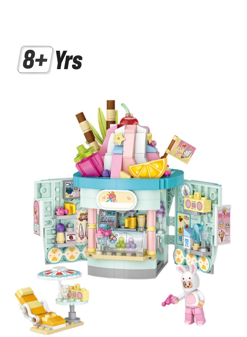 556pcs Ice Cream Shop Model Set Building Blocks Creative Diy Simulation Collection Building Assembly Toys Children Adult Home Decoration - Image 1