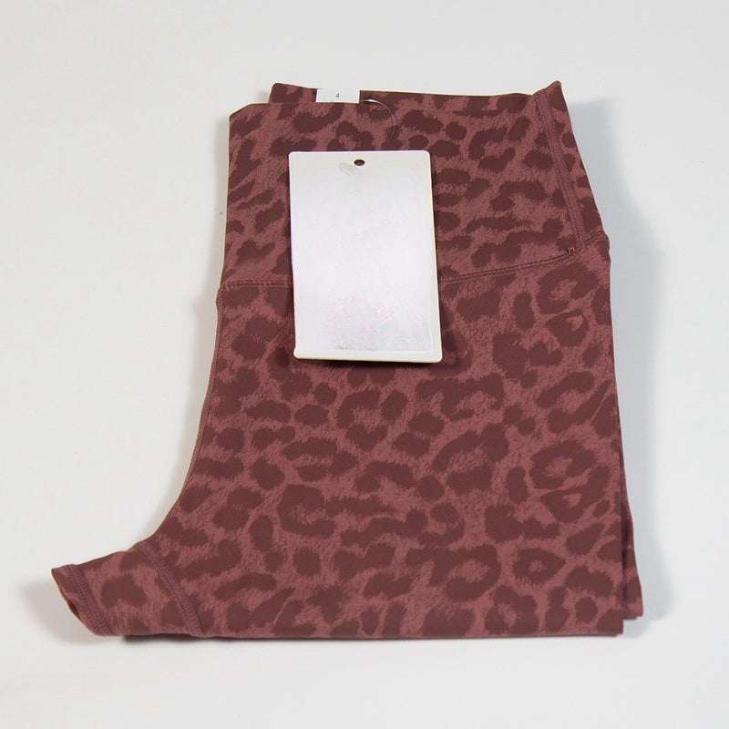 Generic Yoga Clothing Womens Nylon Leopard Print Spot Tight-fitting Naked Nine-point Fitness Jogging Training Womens Sports High-waisted Trousers Red leopard print nine-point pants 