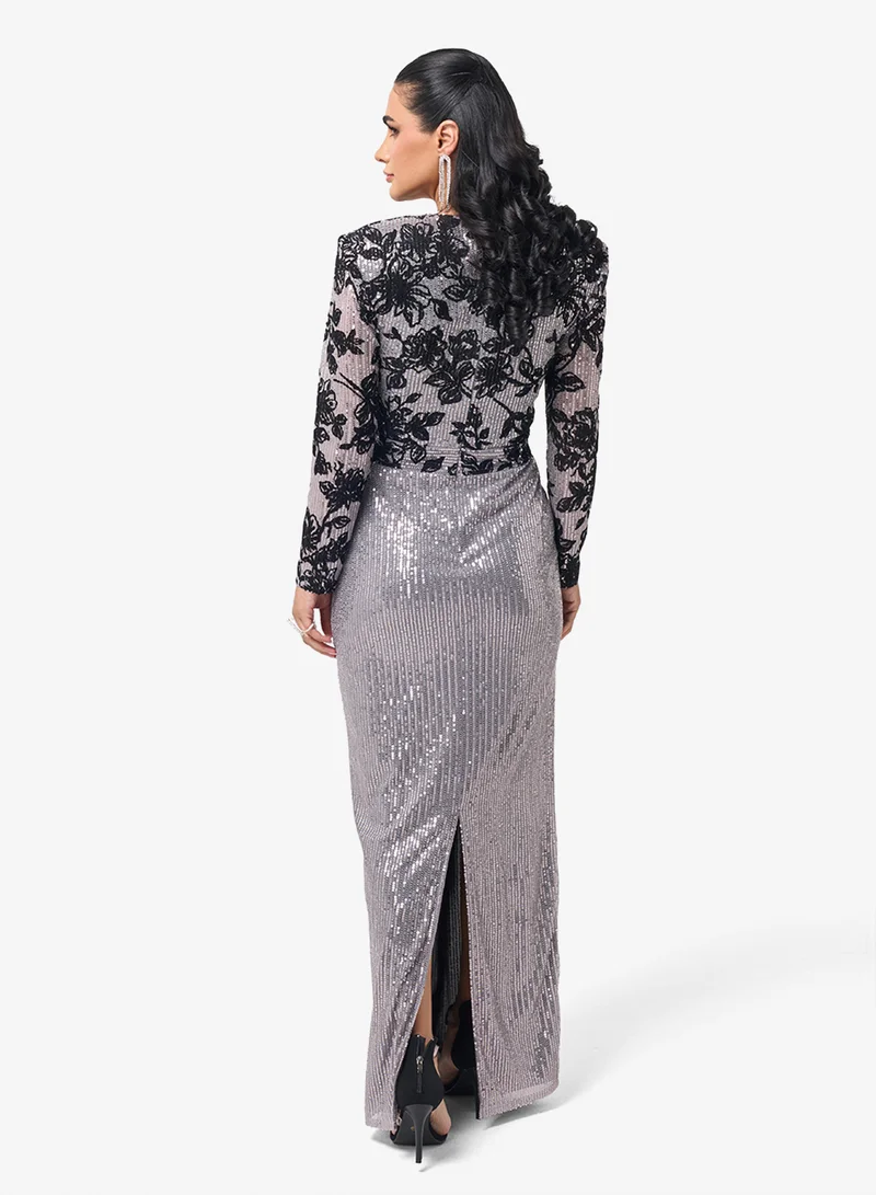 ثريدز باي اجوني V-Neck Lace Detail Maxi Dress