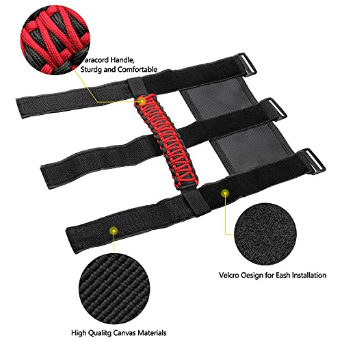 Kujunpao 4 X Roll Bar Grab Handles Grip Handle Compatible with Jeep Wrangler JLU JK JKU TJ YJ LJ JT JL & Gladiator JT 1987-2021 UTV & ATV, Fits 1.5 to 3 Inch Bars 3 Straps Woven Holder(Red) - Image 4