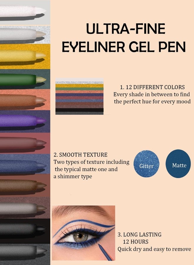LYSdefeu Shimmer Black Gel Glitter Eyeliner Pencil, Metallic Waterproof Smudge-Proof Creamy Retractable Smooth Eye Liner pencil, Hypoallergenic Long Lasting Eyeliner Brightener Pen Eye Makeup Gift for Women#12 - Image 3