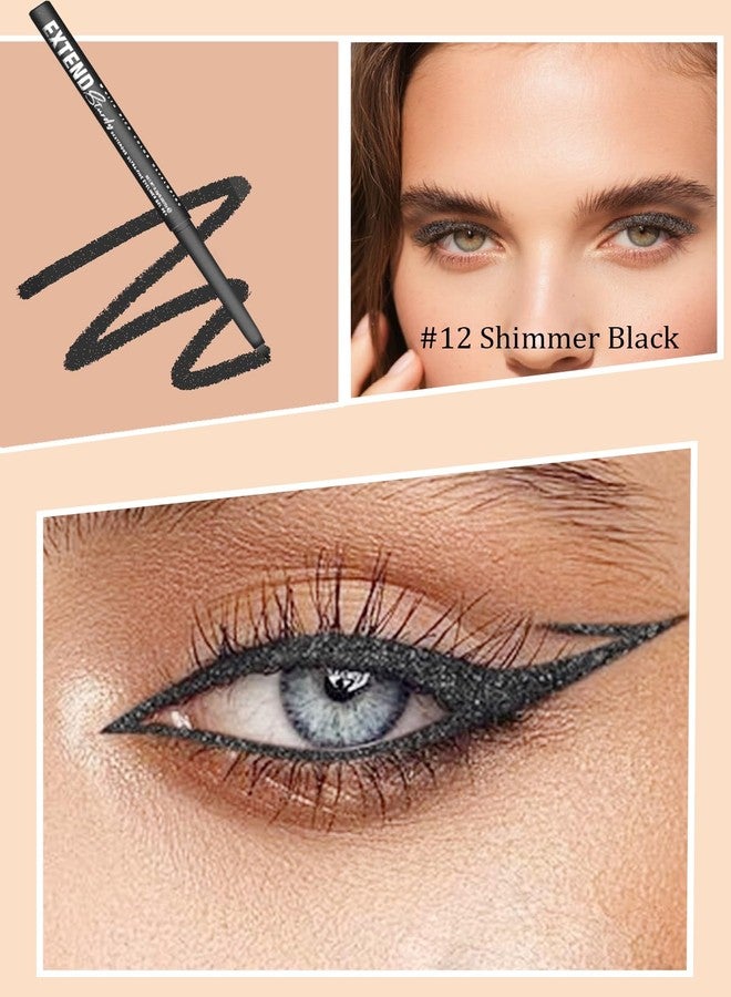 LYSdefeu Shimmer Black Gel Glitter Eyeliner Pencil, Metallic Waterproof Smudge-Proof Creamy Retractable Smooth Eye Liner pencil, Hypoallergenic Long Lasting Eyeliner Brightener Pen Eye Makeup Gift for Women#12 - Image 2