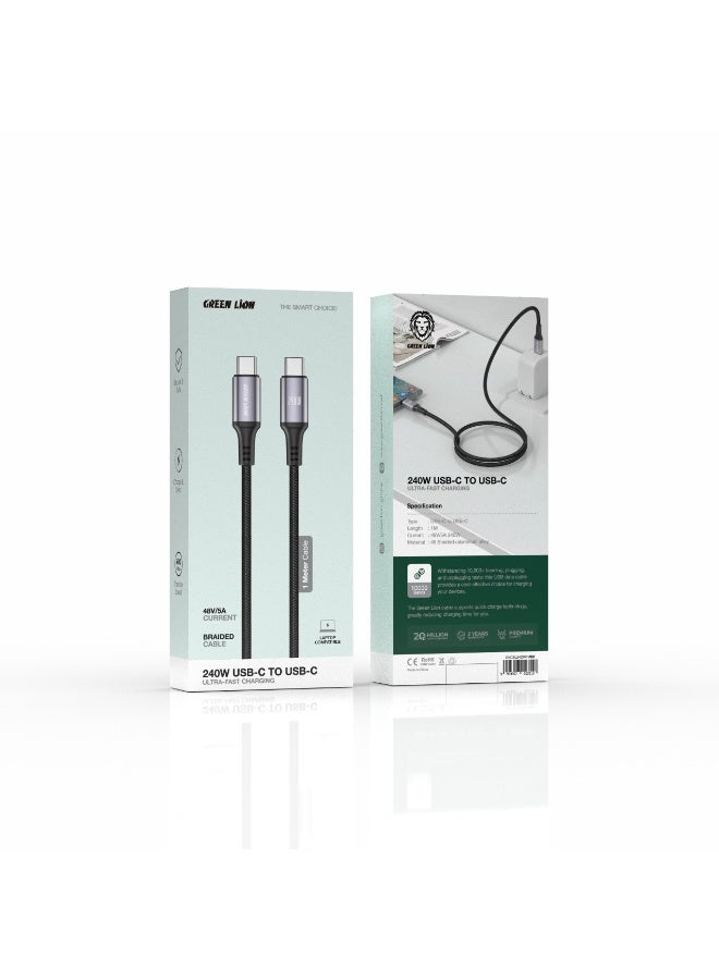GREEN LION USB-C to USB-C 1m Braided Cable with PD 240W Fast Charging & Laptop Compatible / 480Mbps Transfer Speed / Secure & Safe / Charge & Sync - Black - Image 2