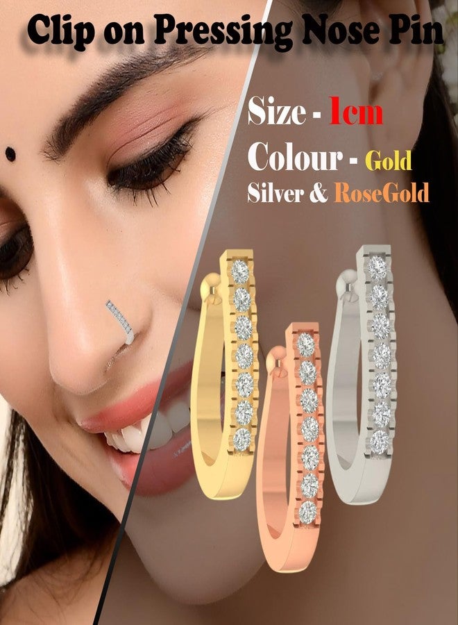 VAMA Golden Clip On Nose Ring Combo Without Piercing Pressing Type Nose Pin Stud for Women - Image 3