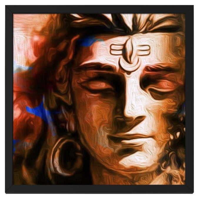 RITWIKAS MULTICOLORED MODERN ART SHIVA MEDITATION PAINTING ENGINEERED WOOD BLACK FRAME SIZE 135 X 135 INCH SET OF 1