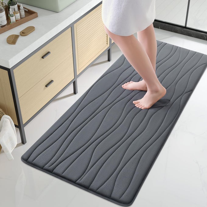 MEMORY FOAM BATHROOM RUG MAT 47X24 EXTRA SOFT AND ABSORBENT BATH MATS NONSLIP AND MACHINE WASHABLE BATH RUGS FOR BATHROOM FLOORTUB AND SHOWER DARK GREY