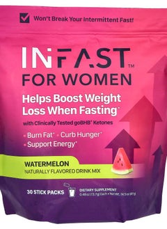 Real Ketones INFAST For Women Watermelon 30 Stick Packs 0.48 (13.7 g) Each 
