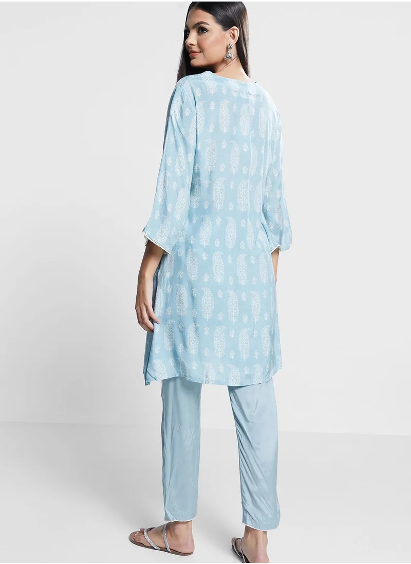 indya Paisley Print Kurti & Pants Set