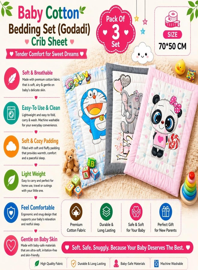 FRIDO Baby Godadi Pack of 3, Soft Cotton, Multicolor Cartoon Print, 20x30 Inch, Newborn Bedding Mat Set (FR_Godadi_6-8-2) - Image 5