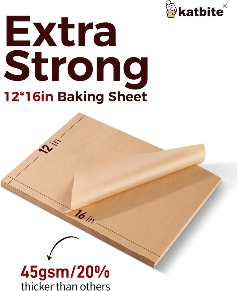 katbite 200Pcs 12x16 In Unbleached Parchment Paper for Baking, Precut Parchment Paper Sheets, Heavy Duty Flat Baking Paper, Half Sheet Baking Sheets for Baking Cookies, Cooking, Air Fryer, Oven - Image 2