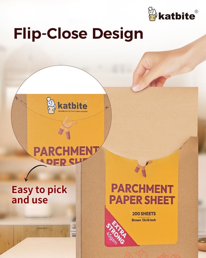 katbite 200Pcs 12x16 In Unbleached Parchment Paper for Baking, Precut Parchment Paper Sheets, Heavy Duty Flat Baking Paper, Half Sheet Baking Sheets for Baking Cookies, Cooking, Air Fryer, Oven - Image 3