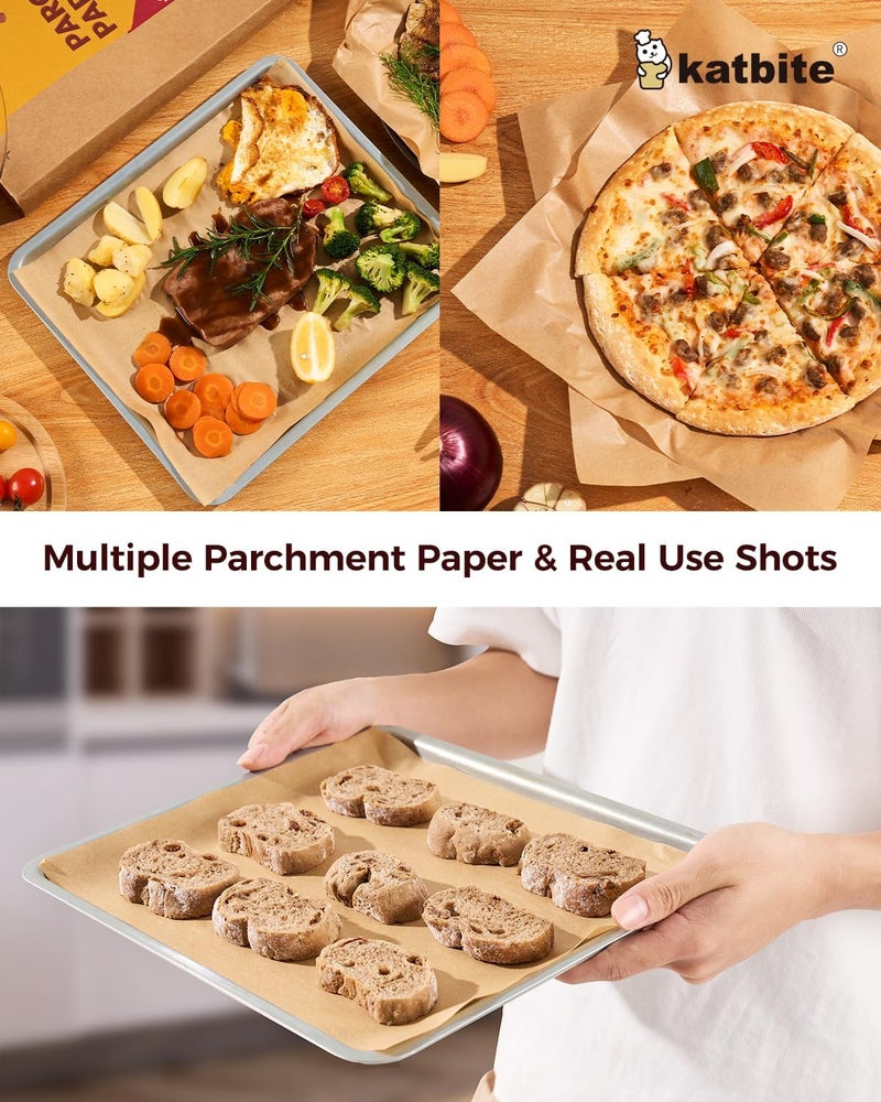 katbite 200Pcs 12x16 In Unbleached Parchment Paper for Baking, Precut Parchment Paper Sheets, Heavy Duty Flat Baking Paper, Half Sheet Baking Sheets for Baking Cookies, Cooking, Air Fryer, Oven - Image 5