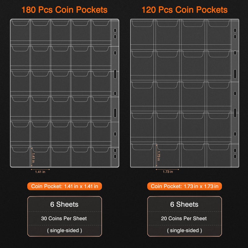 HavenMinds Coin Collection Book with Lock,Fireproof Holders for Collectors,300 Pockets Coin Collection Supplies & 72 Sleeves Currency Storage Case,Coin Organizer Collecting Album for Bill,Pennies,Quarters,Stamp - Image 4