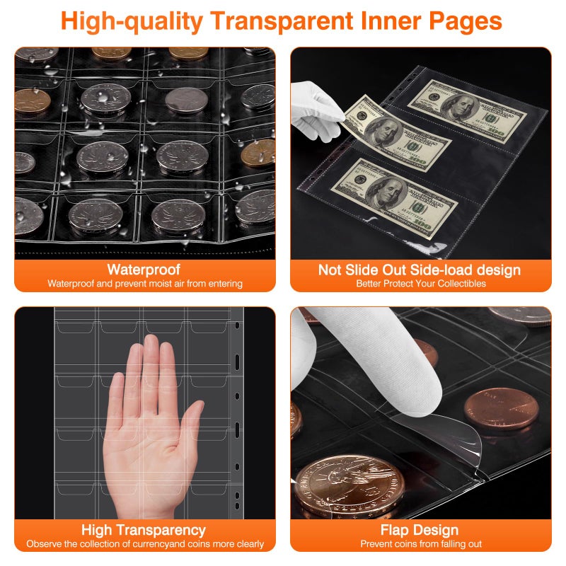 HavenMinds Coin Collection Book with Lock,Fireproof Holders for Collectors,300 Pockets Coin Collection Supplies & 72 Sleeves Currency Storage Case,Coin Organizer Collecting Album for Bill,Pennies,Quarters,Stamp - Image 5