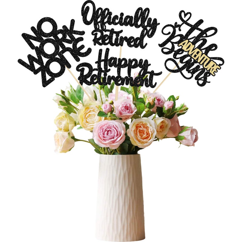 Ephlyn 16Pcs Happy Retirement Centerpiece Sticks Officially Retired Table Flower Centerpieces Sticks No Work Zone Floral Decorations for Farewell Birthday Party Centerpieces Supplies Black - Image 3