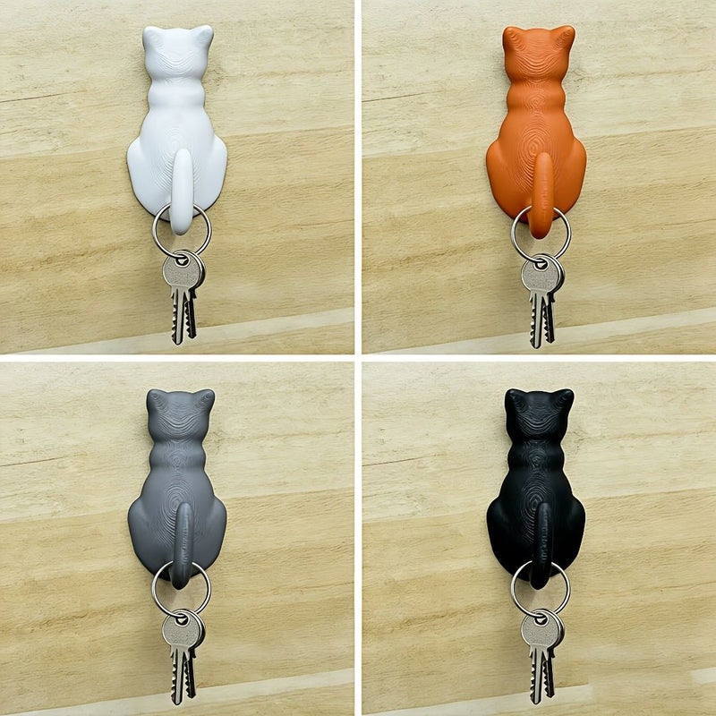 Orange Wall Mounted Cat Tail Hook Silhouette 2.95 Inch Climbing Decor - Image 1