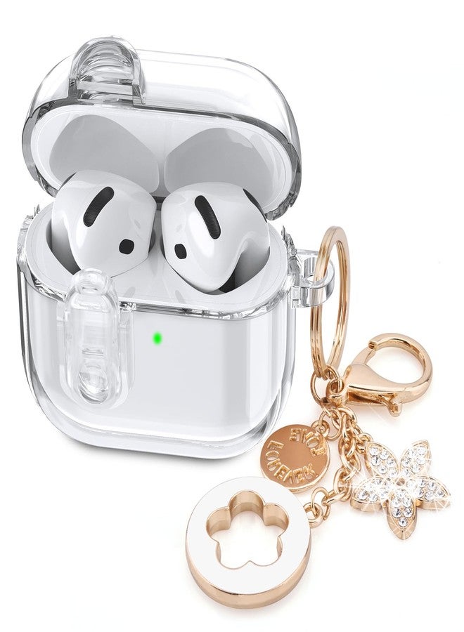 VISOOM (Safety Lock) Clear Case Compatible With Cute Apple Airpods 4 Cases 2024 Women, Soft TPU Transparency Air pods 4 Gen Case Ipods 4 Earbuds Case Girl Bling Keychain For Airpod Ipod 4th Generation - Image 1