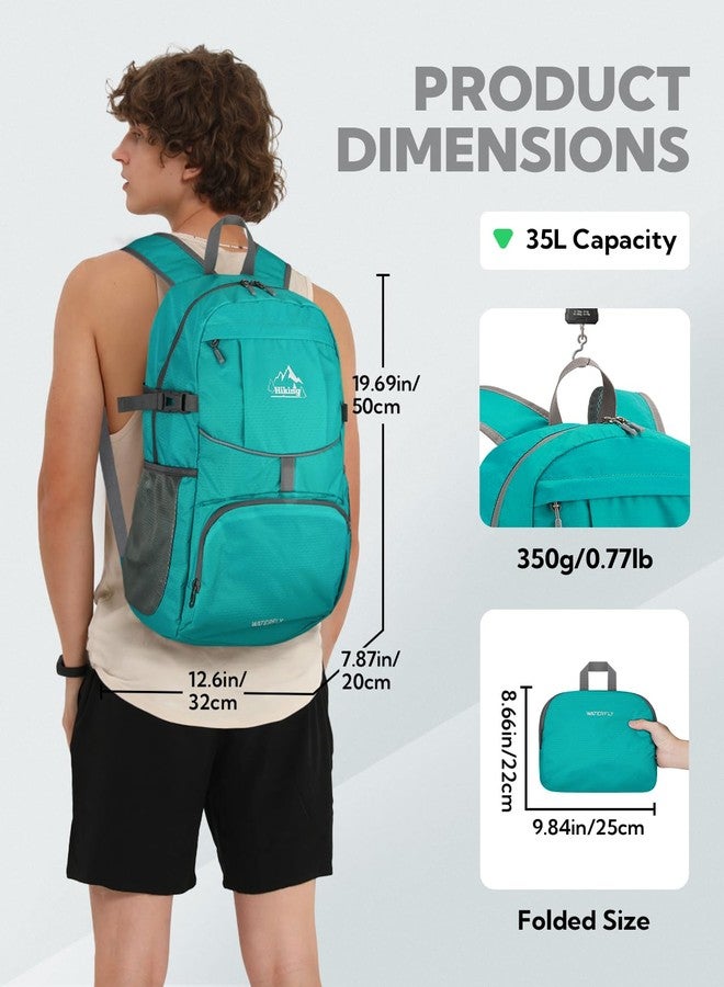 WATERFLY Hiking Foldable Daypack Backpack: 25L Ultra Lightweight Packable Waterproof Outdoor Travel Day Pack for Woman Man, B-turquoise, 35L, Lightweight - Image 3