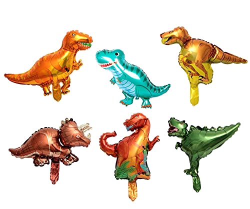 KRIWIN Dinosaur Theme Mini Hand Foil Balloons 6 pcs Multi Color For Party Decorations - Image 1